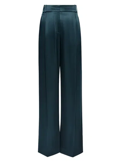 Another Tomorrow Women's Satin Pleated Trousers In Green