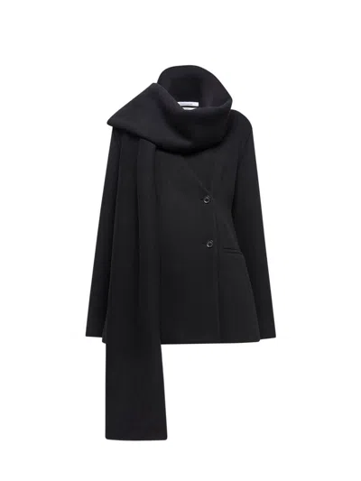 Another Tomorrow Women's Short Scarf Coat In Black