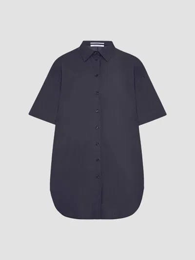 Another Tomorrow Short-sleeve Mini Shirt Dress In Blue