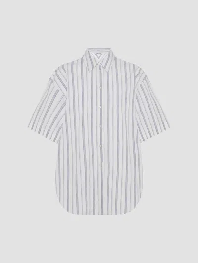 Another Tomorrow Striped Short-sleeve Shirt In White