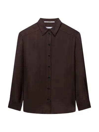 Another Tomorrow Women's Silk Pleat Back Shirt In Brown