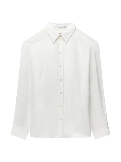 Another Tomorrow Women's Silk Pleat Back Shirt In White