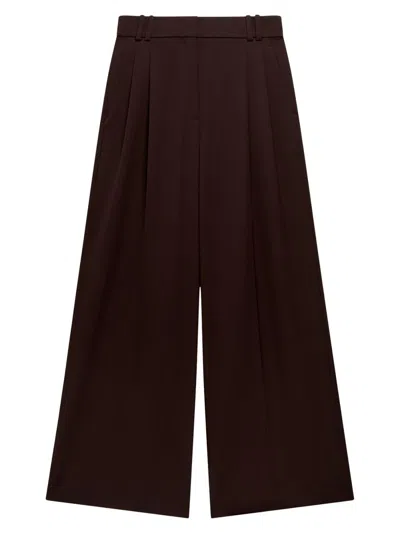 Another Tomorrow Women's Twill Pleated Trouser In Brown