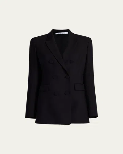 Another Tomorrow Wool Double-breasted Blazer Jacket In Black