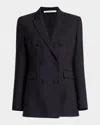 Another Tomorrow Wool Double-breasted Blazer Jacket In Black