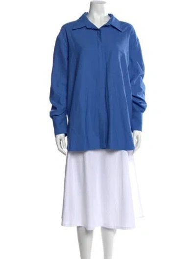 Pre-owned Another Tomorrow Wool Long Sleeve Button-up Top W/ Tags In Blue