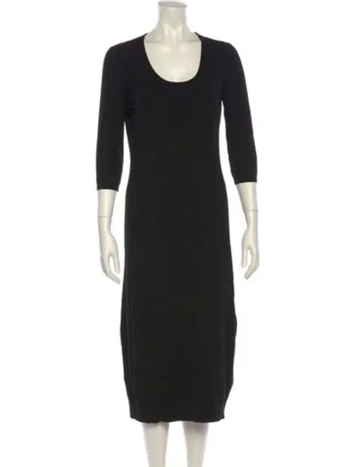Pre-owned Another Tomorrow Wool Midi Length Dress In Black