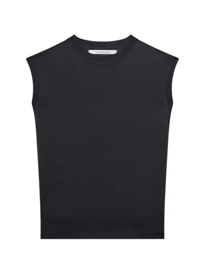 Another Tomorrow Wool Sleeveless Top In Black
