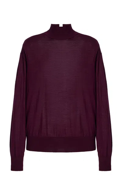 Another Tomorrow Wool Turtleneck Sweater In Purple