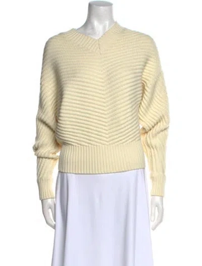 Pre-owned Another Tomorrow Wool V-neck Sweater In Neutral