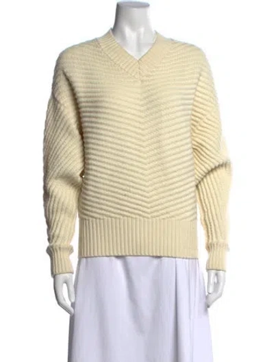 Pre-owned Another Tomorrow Wool V-neck Sweater In Neutrals/yellow