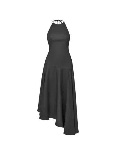 Anouki Asymmetric Halterneck Dress In Black