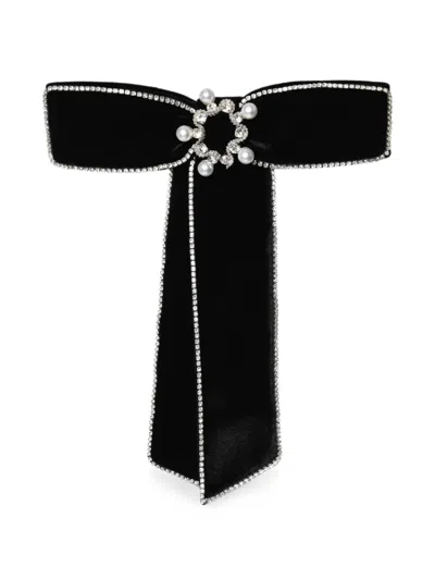 Anouki Crystal-embellished Velvet Hair Clip In Black