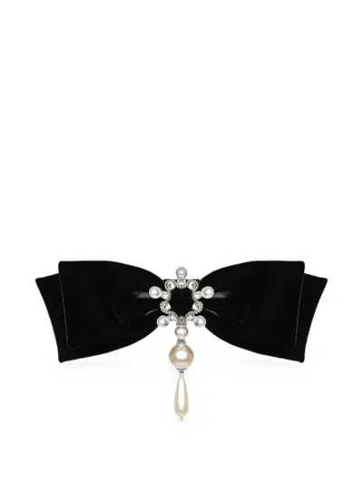 Anouki Crystal-embellished Velvet Hair Clip In Black