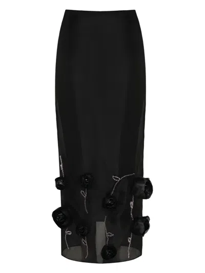 Anouki Floral-appliqué Midi Skirt In Black