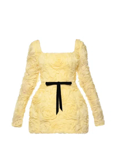 Anouki Floral-appliqué Bow-detail Mini Dress In Yellow