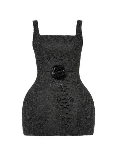 Anouki Guipure Lace Rose-appliqué Mini Dress In Black