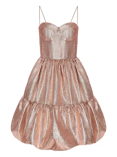 Anouki Metallic Gathered Minidress In Brown