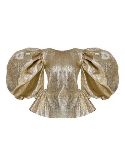 Anouki Metallic Puff-sleeve Top And Shorts Set In Gold
