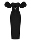 Anouki Off-the-shoulder Puff-sleeve Midi Dress In Black