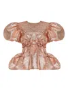 Anouki Pleated Puff-sleeve Blouse In Pink