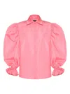 Anouki Puff-sleeve Button-up Shirt In Red