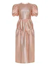 Anouki Metallic-midikleid Mit Puffärmeln In Pink