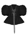 Anouki Puff-sleeve Tie-front Blouse In Black