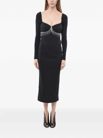 Anouki Rhinestone-embellished Long-sleeve Midi Dress In Black