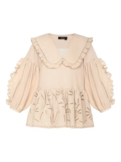Anouki Ruffled-collar Broderie-anglaise Blouse In Neutral