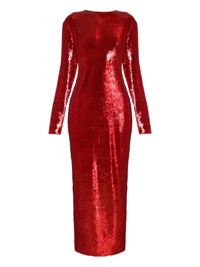 Anouki Sequin-embellished Long-sleeve Dress In Red