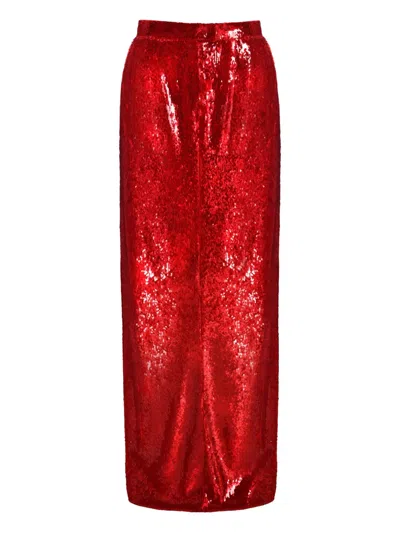 Anouki Sequin-embellished Maxi Skirt In Red