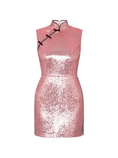 Anouki Sequin-embellished Bow-detail Mini Dress In Pink