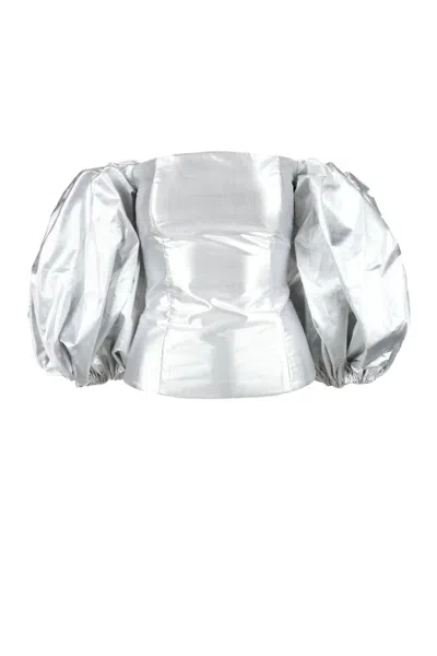 Anouki Silk Top Balloon Sleeves - Silver In Metallic
