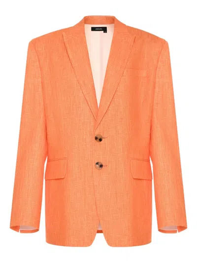 Anouki Textured Linen Blazer In Orange