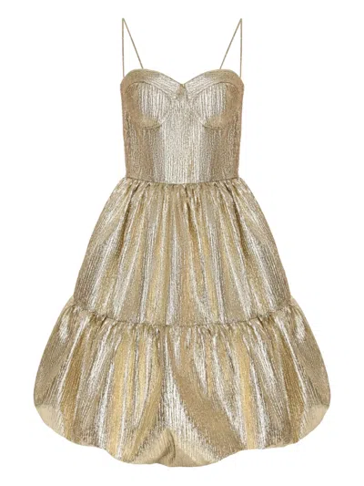 Anouki Tiered Metallic Dress In Gold