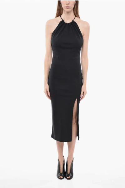 Anouki Viscose Blend Halter Sheath Dress With Back Zip In Black