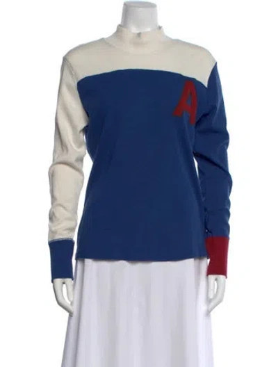 Pre-owned Anr+ Colorblock Pattern Mock Neck Sweater In Blue