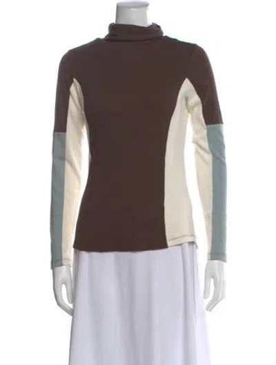 Pre-owned Anr+ Colorblock Pattern Turtleneck Sweater W/ Tags In Brown