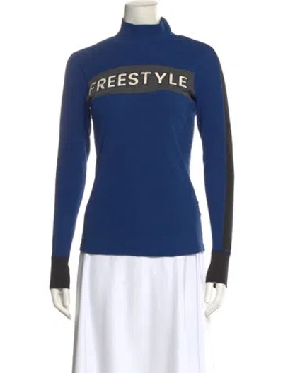 Pre-owned Anr+ Graphic Print Mock Neck Sweatshirt In Blue