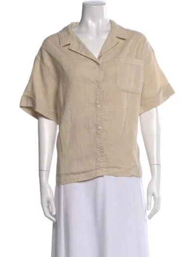 Pre-owned Anr+ Linen Short Sleeve Button-up Top In Neutral