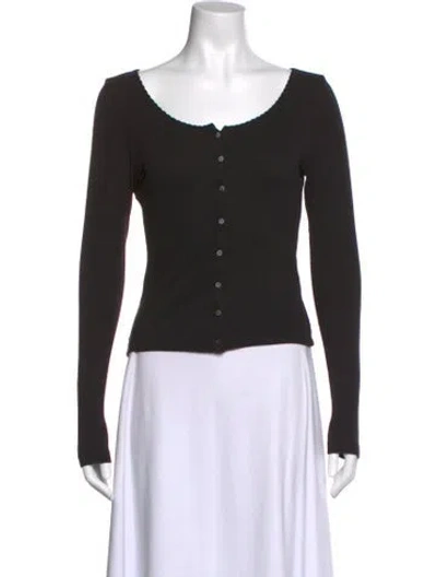 Pre-owned Anr+ Scoop Neck Long Sleeve Button-up Top In Black