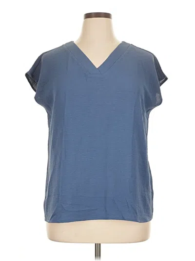 Anrabess Short Sleeve Top Blue V Neck Tops