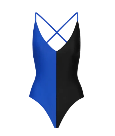 Ansea The Reversible Tie Back One Piece In Black/blue