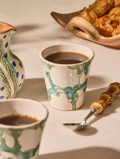 Anūt Cairo Cotton Flower Hand-painted Ceramic Espresso Cups (set Of 4) Anut Cairo Abask Gift Set In Green