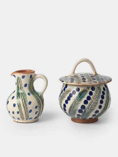 Anūt Cairo Dotty Vine Hand-painted Ceramic Sugar Jar And Creamer Anut Cairo Abask Luxury Gift In Multi