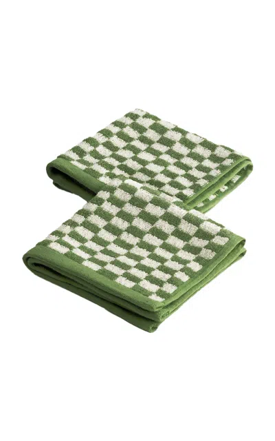 Anūt Cairo Set-of-two; Alex Face Towels In Green