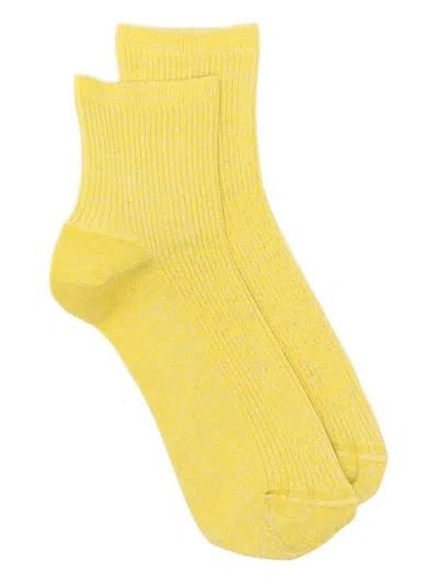 Ant45 Glitter-embellished Ribbed Socks In Yellow