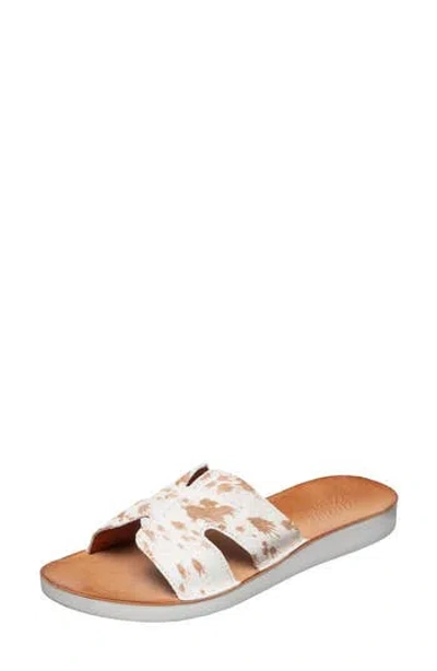 Antelope Agata Genuine Calf Hair Slide Sandal In White/brown Multi Calf Hair