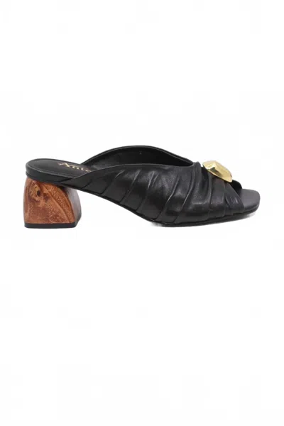 Antelope Women's Rachel Ruched Leather Mules Block Heel In Black